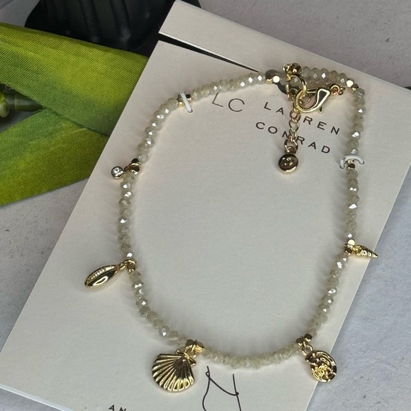 Lauren Conrad Gold Tone White Crystal Beaded Anklet - Picture 4 of 8